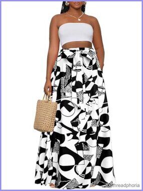 Afibi Women's High Waist Tie A-Line Long Maxi Skirt with Pockets